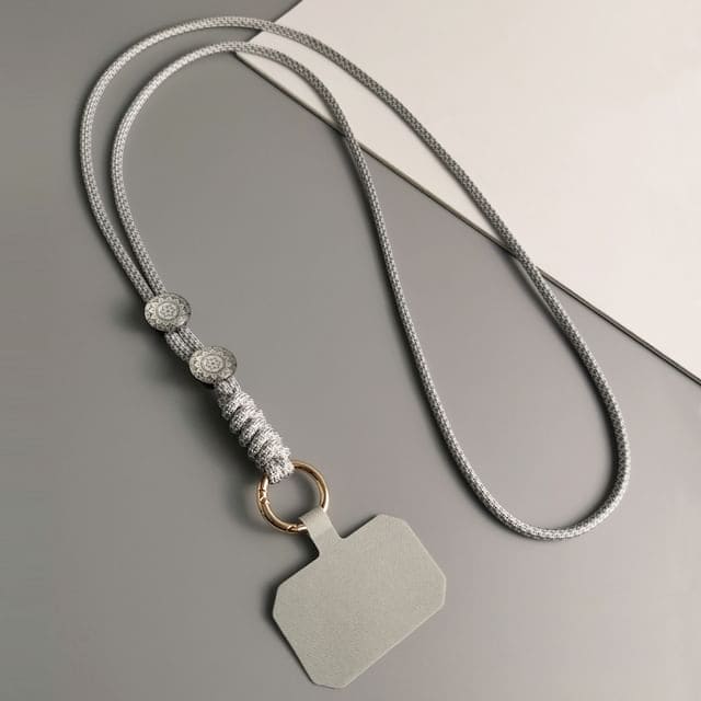 Woven Cord Phone Lanyard with Lanyard Pad - Silver & Gray