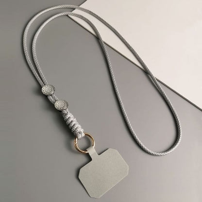 Woven Cord Phone Lanyard with Lanyard Pad - Silver & Gray