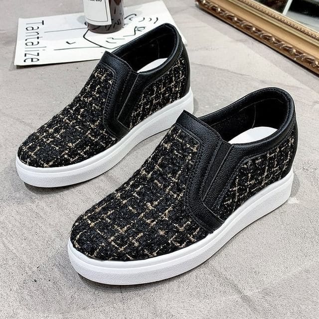 Woven Platform Slip-Ons - Black / 35