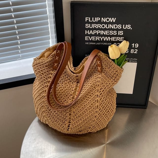 Woven Tote Bag - Khaki / One Size