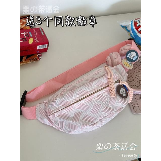 Woven Waist Bag / Bag Charm / Pin / Set - Pink / One Size