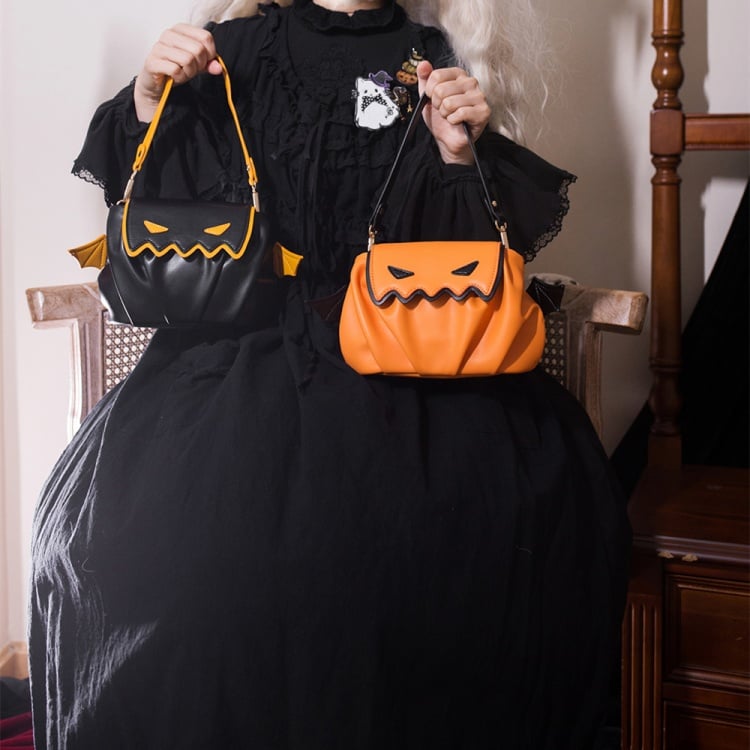 Halloween Orange Pumpkin Bat Wings Tote Bag - Orange / Free