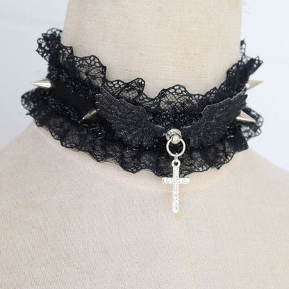 Y2K Angel Wings Choker - Black - Necklaces