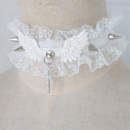 Y2K Angel Wings Choker - White - Necklaces