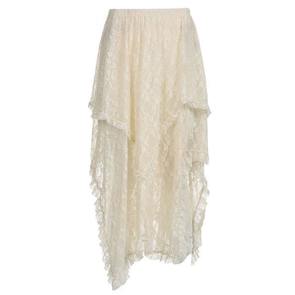 Y2K Asymmetrical Lace Skirt - S / Beige - Skirt