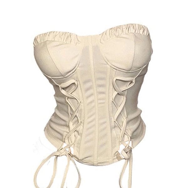 Y2K Beige Lace Up Corset - S / Beige - Tops