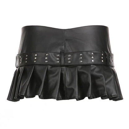 Y2K Black Leather Micro Skirt - Skirt