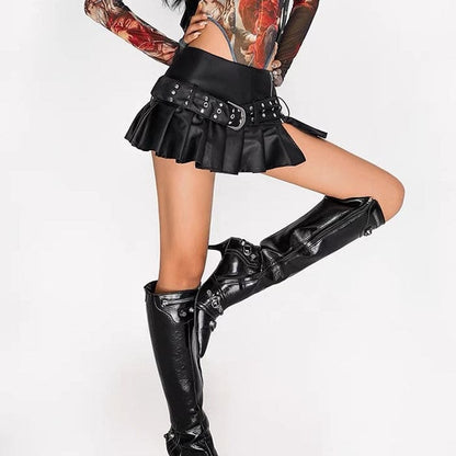 Y2K Black Leather Micro Skirt - Skirt