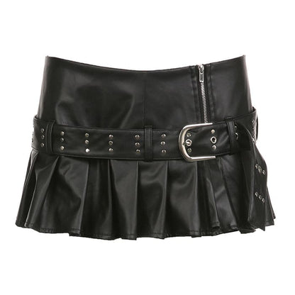 Y2K Black Leather Micro Skirt - S / Black - Skirt