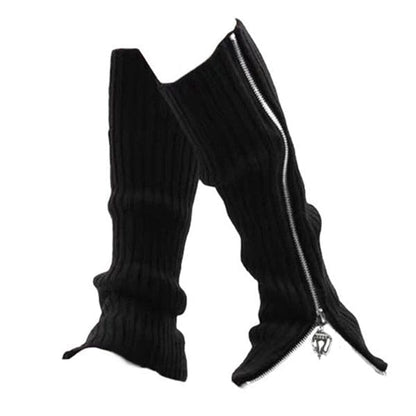 Y2K Black Zip Up Leg Warmers - Black - Socks