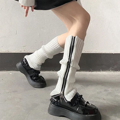 Y2K Black Zip Up Leg Warmers - Socks