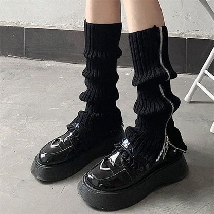 Y2K Black Zip Up Leg Warmers - Socks