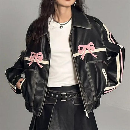 Y2K Bow Motorcycle Jacket - Jackets