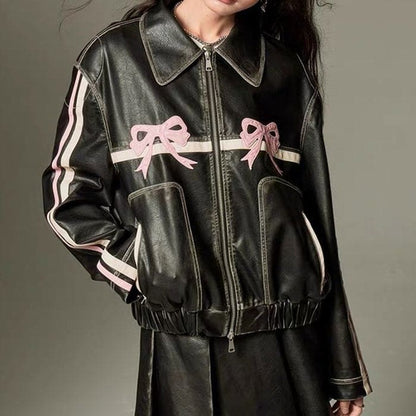 Y2K Bow Motorcycle Jacket - Jackets