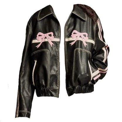 Y2K Bow Motorcycle Jacket - Jackets