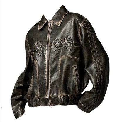 Y2K Bow Motorcycle Jacket - S / Black - Jackets