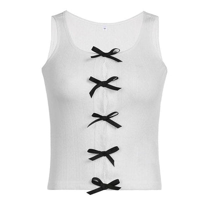 Y2K Bow Tank Top - S / White/black - Tops