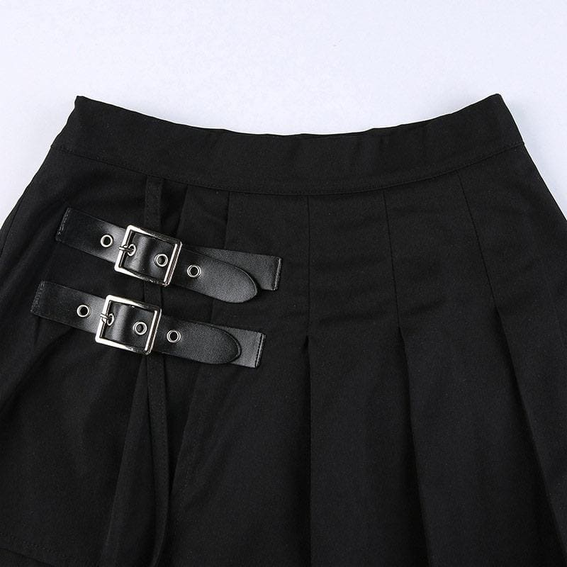 Y2K Buckle Leg Ring Mini Pleated Skirt