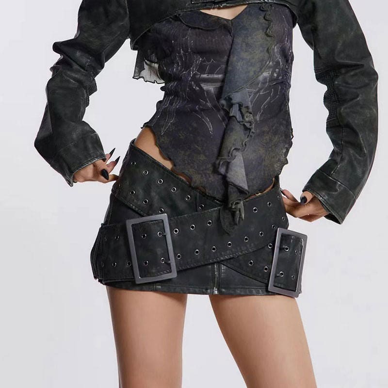 Y2K Buckle Micro Skirt - Skirt