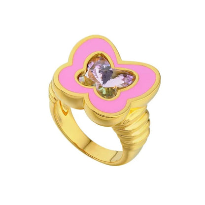 Y2K Butterfly Chunky Ring - 6 / Pink - ring