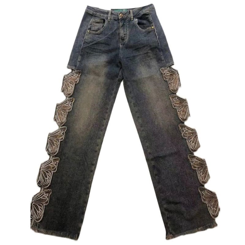 Y2K Butterfly Cut Out Jeans - Jeans