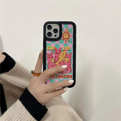 Y2K Cats Embroidery iPhone Case - IPhone Case