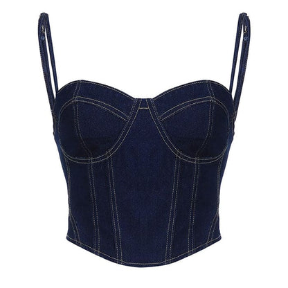 Y2K Chic Denim Corset - S / Blue - Tops