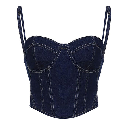 Y2K Chic Denim Corset - S / Blue - Tops