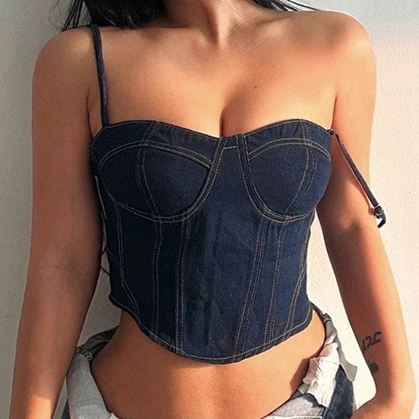 Y2K Chic Denim Corset - Tops