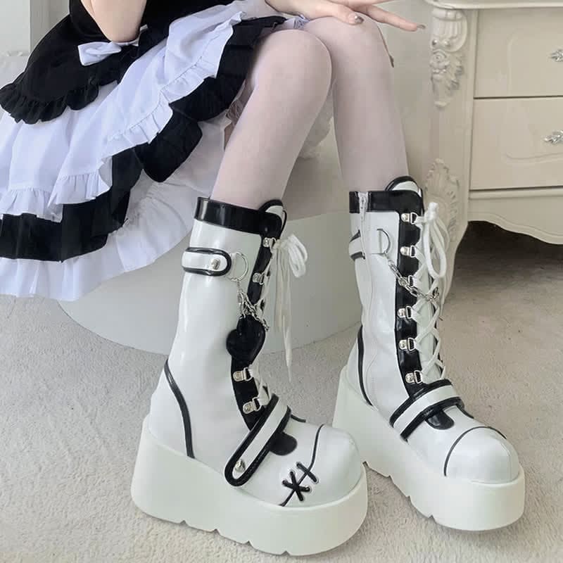 Y2K Colorblock Lace Up Platform Lolita Martin Boots