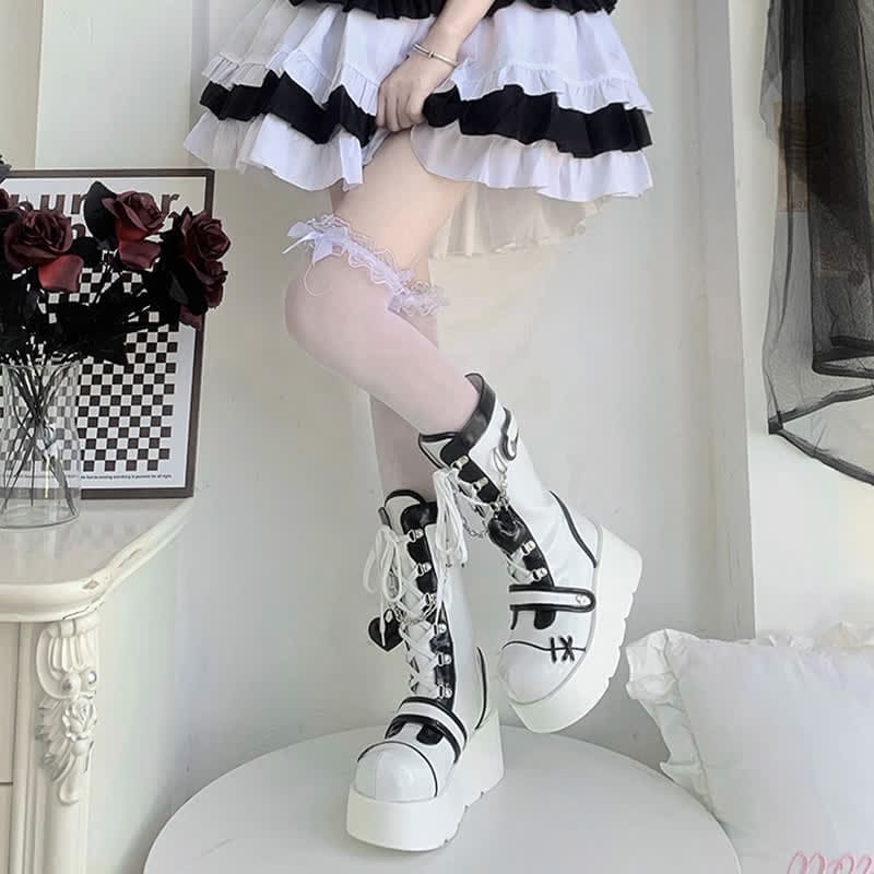 Y2K Colorblock Lace Up Platform Lolita Martin Boots