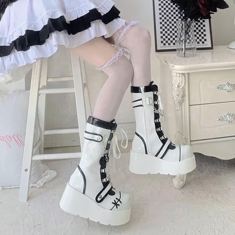 Y2K Colorblock Lace Up Platform Lolita Martin Boots