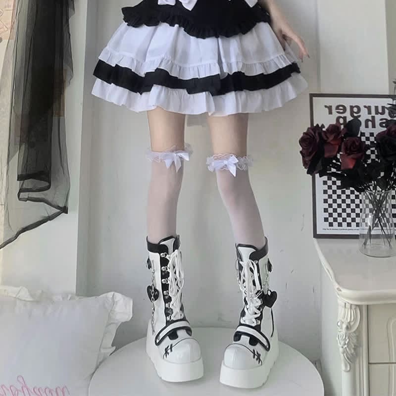 Y2K Colorblock Lace Up Platform Lolita Martin Boots