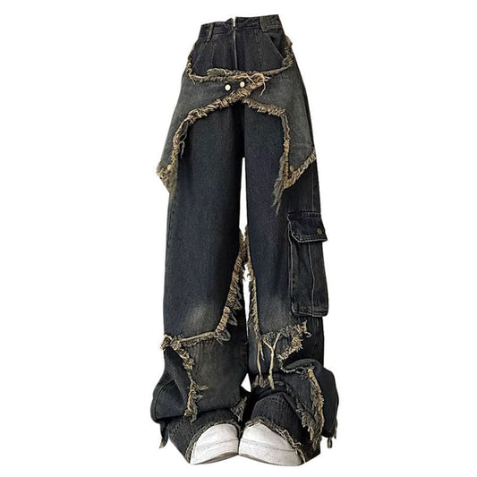 Y2K Cool Star Wide Leg Jeans - M / Dark Blue - Jeans