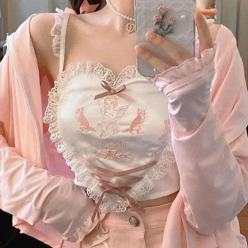 Kawaii Aesthetic Y2K Cute Fairy Y2k Coquette Sling Heart Top MK Kawaii Store