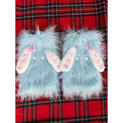 Y2K Curly Long Ears Bow Socks - Blue / one size fits all