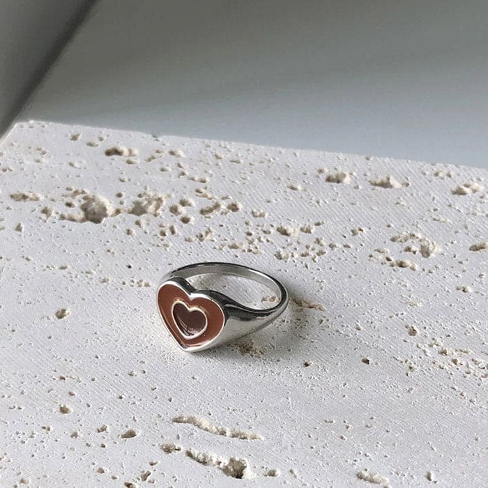 Y2K Cute Heartbreaker Ring - Silver / Brown - ring