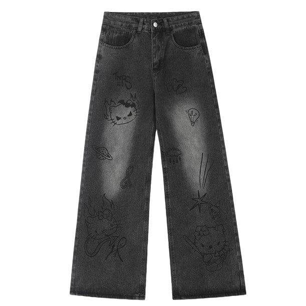 Y2K Denim Cat Jeans - Jeans