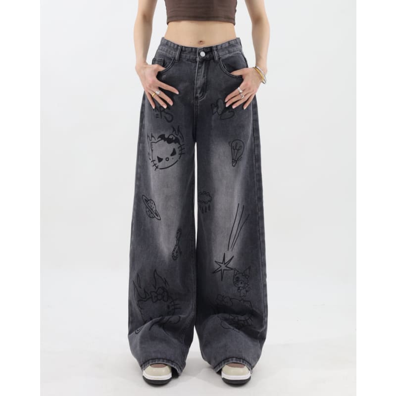 Y2K Denim Cat Jeans - Jeans