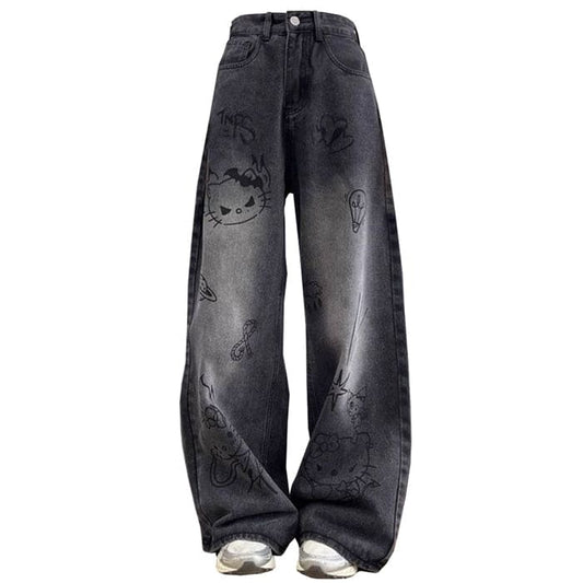 Y2K Denim Cat Jeans - S / Black - Jeans