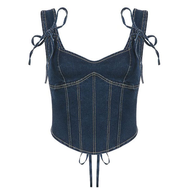 Y2K Denim Corset - S / Blue - Tops