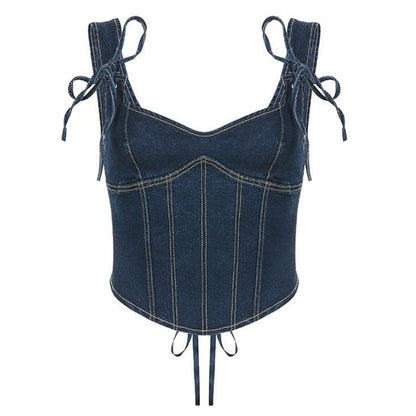 Y2K Denim Corset - S / Blue - Tops