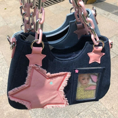 Y2K Denim Handbag - Lovesickdoe - dark blue