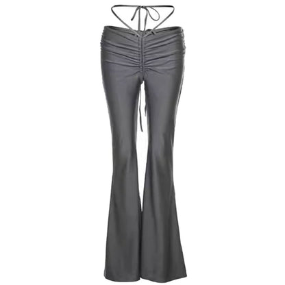 Y2K Drawstring Ruched Flare Pants - S / Grey - Pants