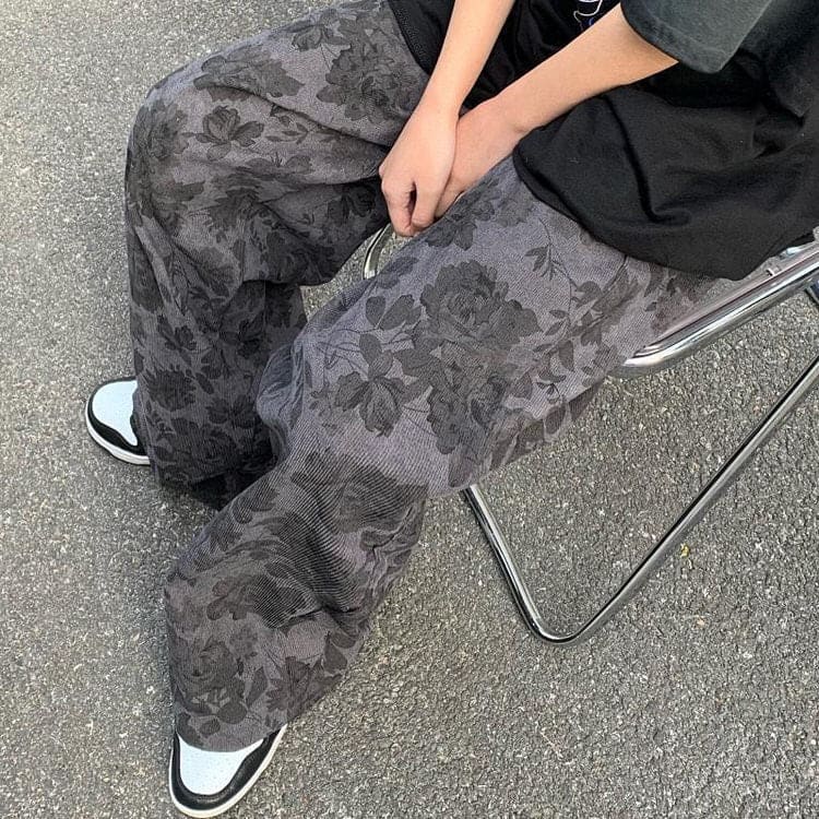 Y2K Floral Cord Pants - Pants