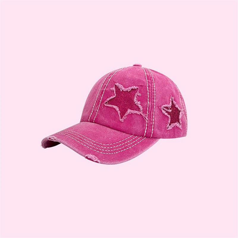 Y2K Glitter Star Denim Baseball Cap - Hats