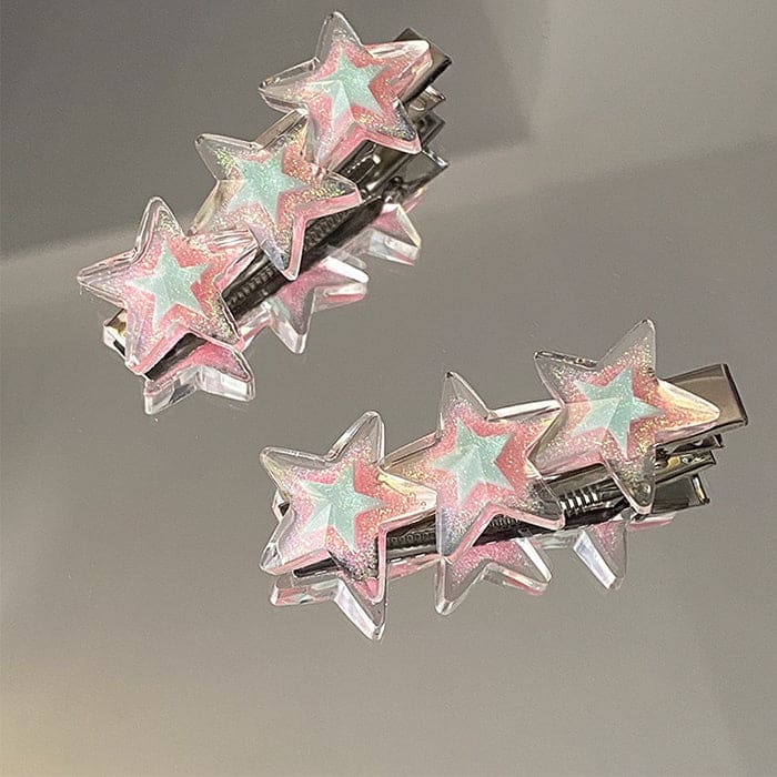 Y2K Glitter Star Hair Clip - Light Pink - Other
