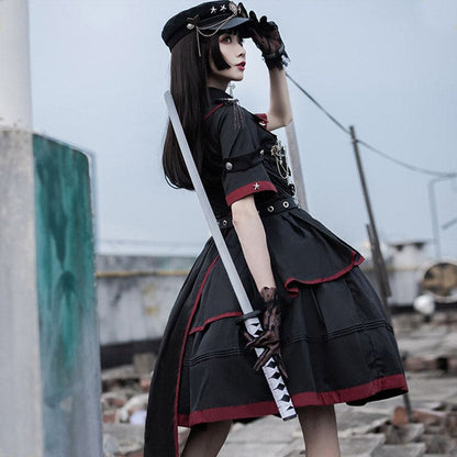 Y2K Gothic Lolita One Piece Dress Military Uniform