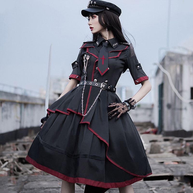 Y2K Gothic Lolita One Piece Dress Military Uniform