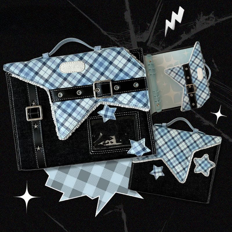 Y2K Grid Star Card Storage Book - Lovesickdoe - Black-Blue